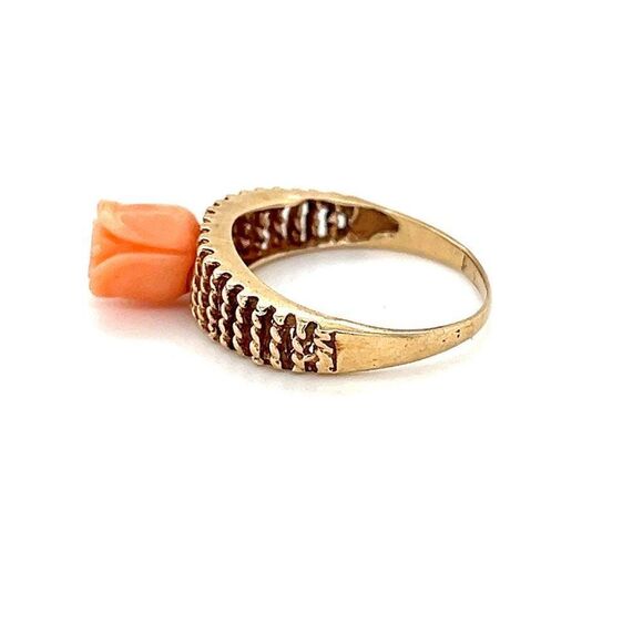 14k Coral Carved Rose Ring - Picture 7 of 10